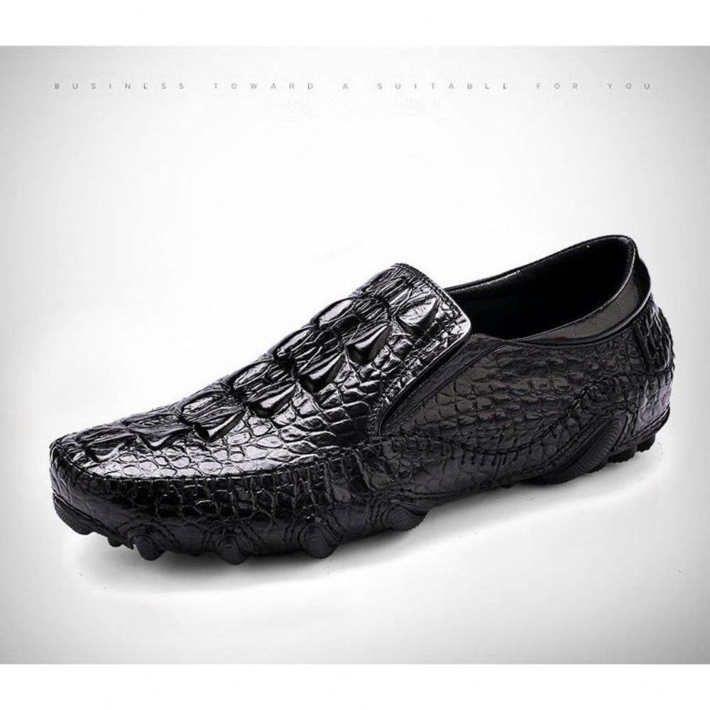 Chaussures Décontractées Pour Hommes Oxford À Enfiler Texture Alligator Luxe - Noir