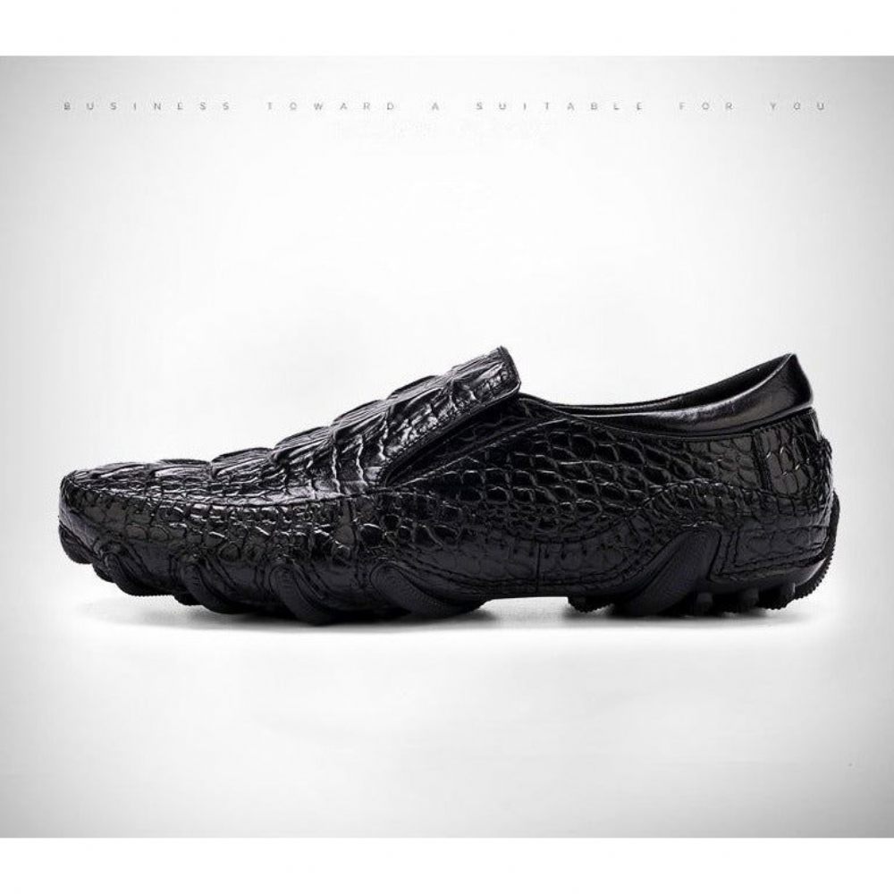 Chaussures Décontractées Pour Hommes Oxford À Enfiler Texture Alligator Luxe - Noir