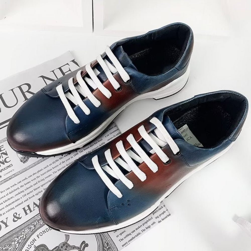 Chaussures Décontractées Pour Hommes Oxford À Lacets Cuir Élégantes - Bleu