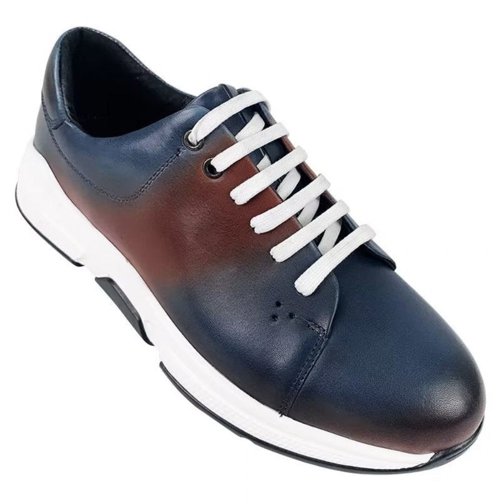 Chaussures Décontractées Pour Hommes Oxford À Lacets Cuir Élégantes - Bleu