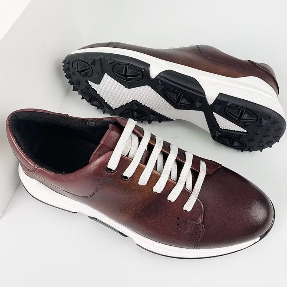 Chaussures Décontractées Pour Hommes Oxford À Lacets Cuir Élégantes - Café