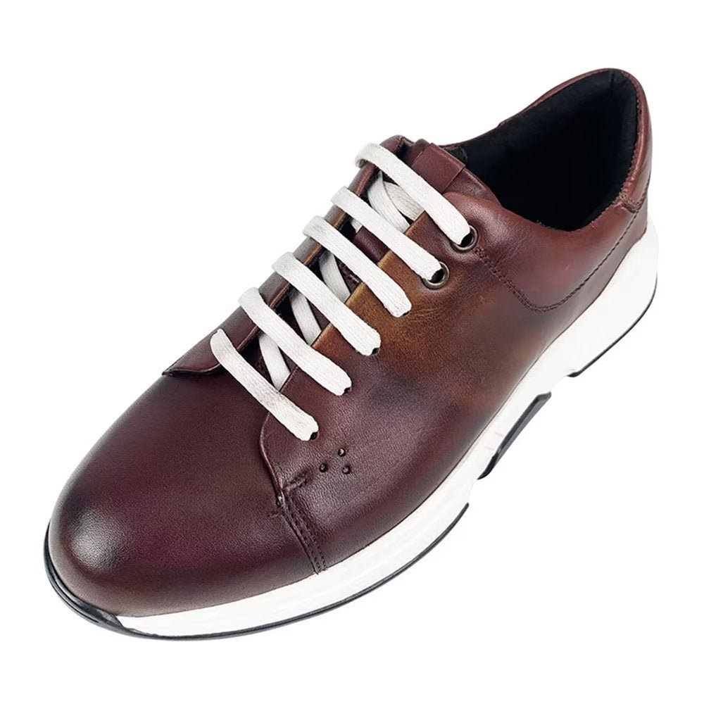 Chaussures Décontractées Pour Hommes Oxford À Lacets Cuir Élégantes - Café