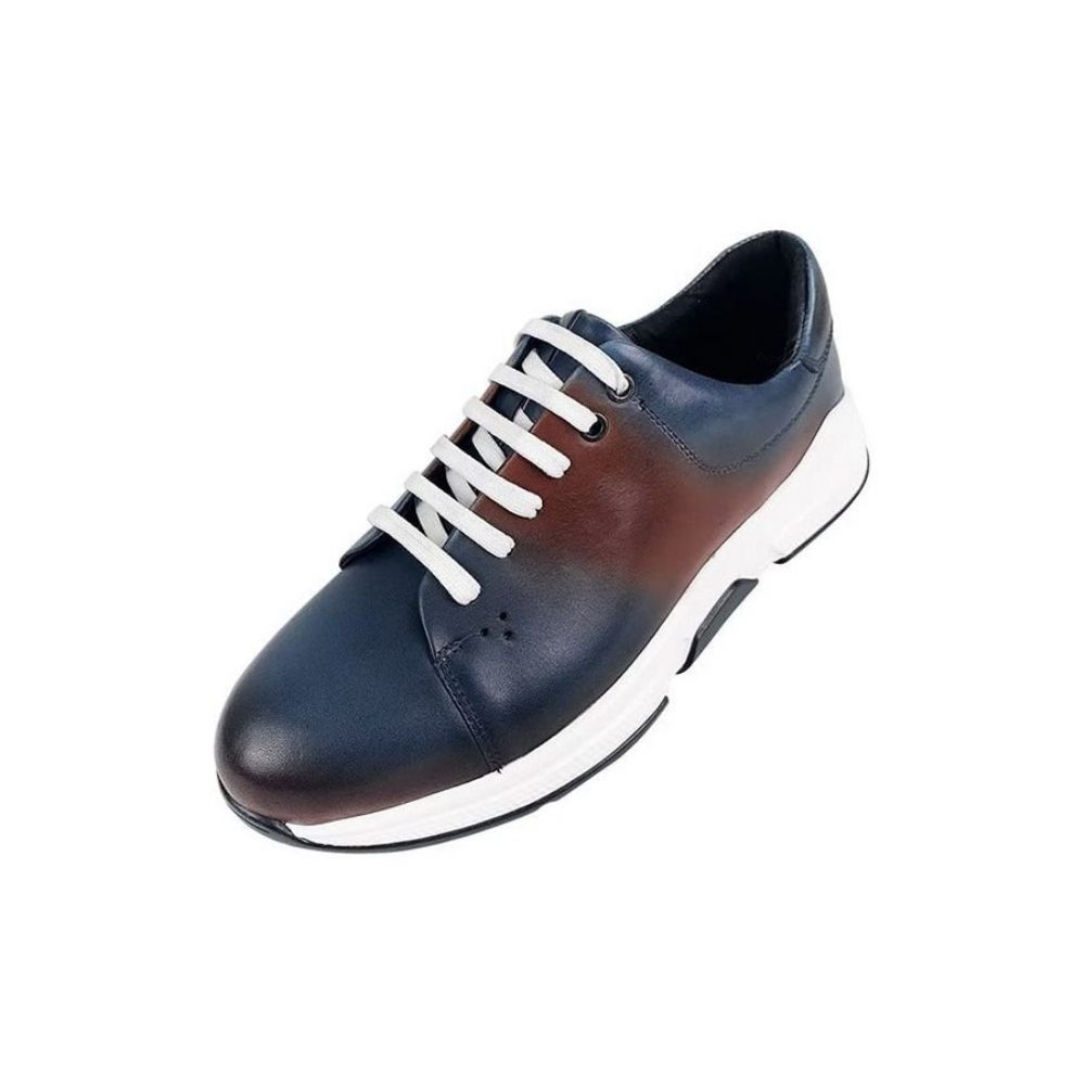 Chaussures Décontractées Pour Hommes Oxford À Lacets Cuir Élégantes - Bleu