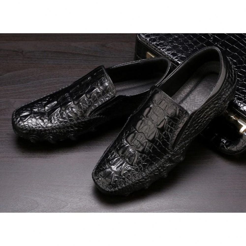 Chaussures Décontractées Pour Hommes Oxford Luxe À Texture Alligator Enfiler - Noir