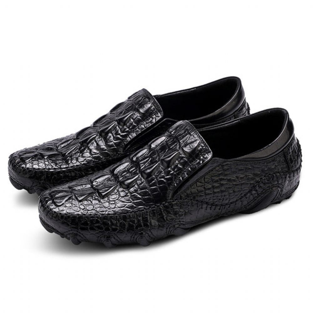 Chaussures Décontractées Pour Hommes Oxford Luxe À Texture Alligator Enfiler - Noir