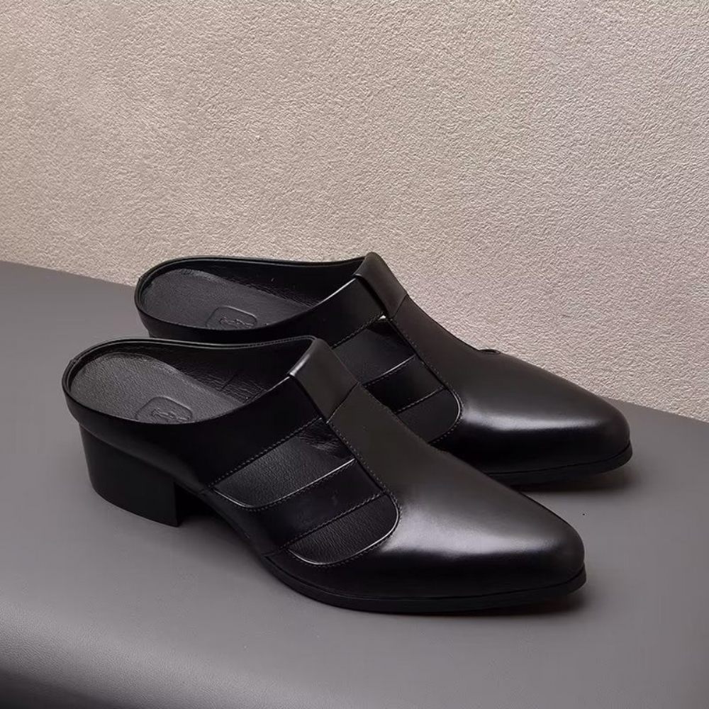 Chaussures Décontractées Pour Hommes Pantoufles D'affaires Élégantes Cuir Véritable - Noir