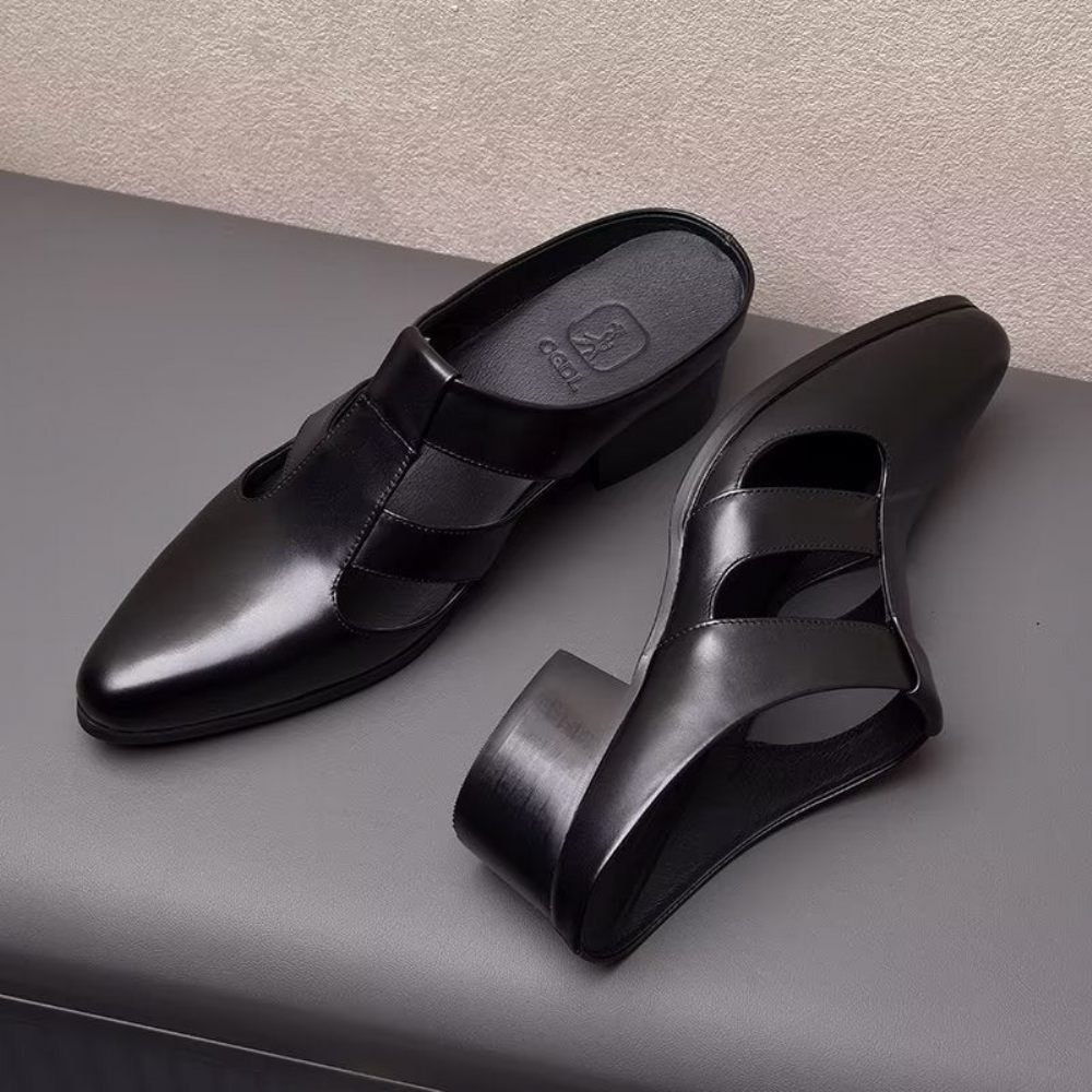 Chaussures Décontractées Pour Hommes Pantoufles D'affaires Élégantes Cuir Véritable - Noir