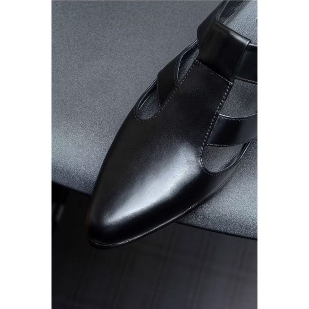 Chaussures Décontractées Pour Hommes Pantoufles D'affaires Élégantes Cuir Véritable - Noir