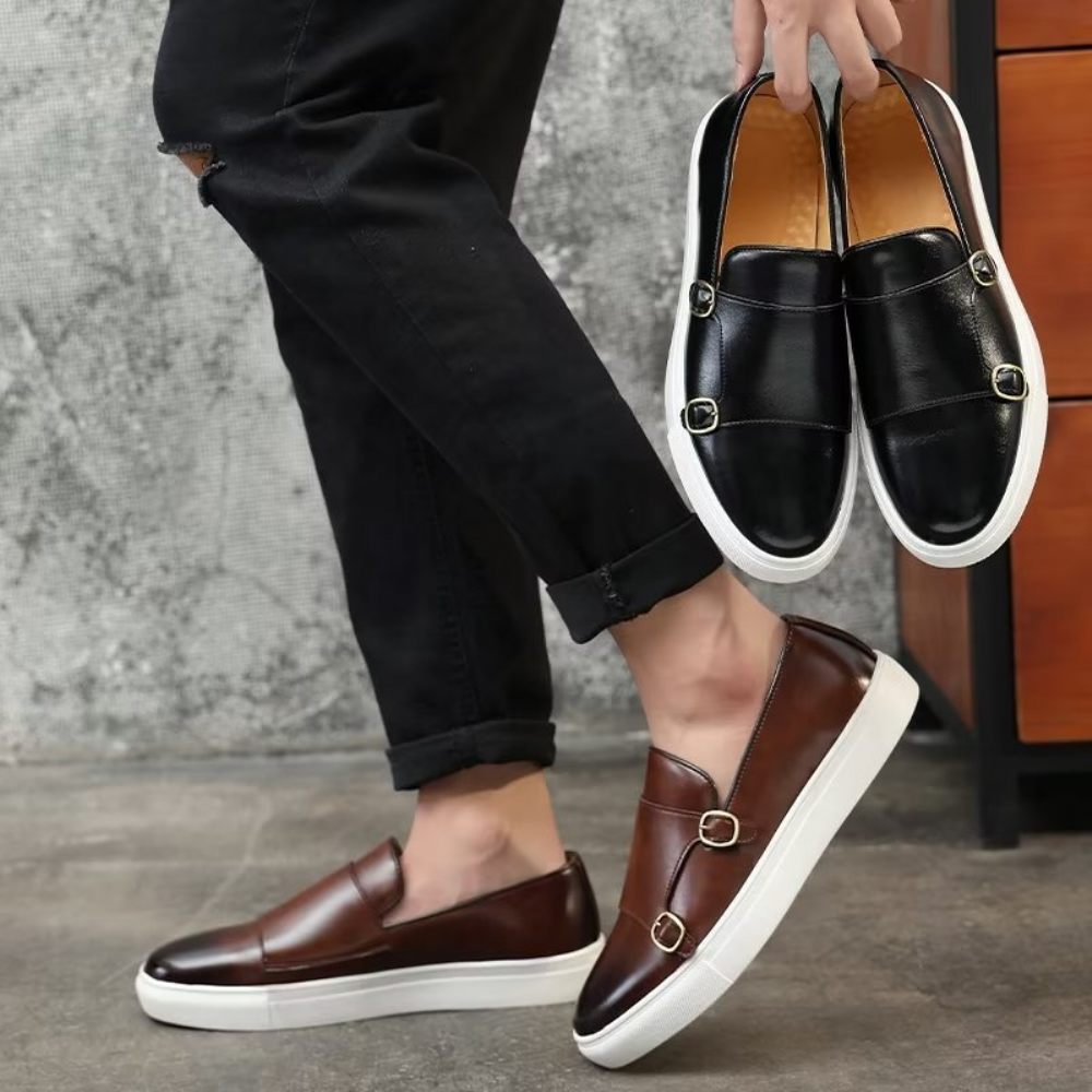 Chaussures Décontractées Pour Hommes À Plateforme Enfiler La Mode - Marron