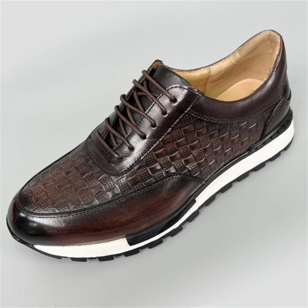 Chaussures Décontractées Pour Hommes Plates Cuir Vache Chic - Marron