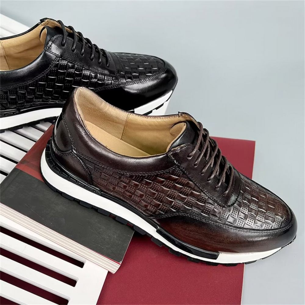 Chaussures Décontractées Pour Hommes Plates Cuir Vache Chic - Marron