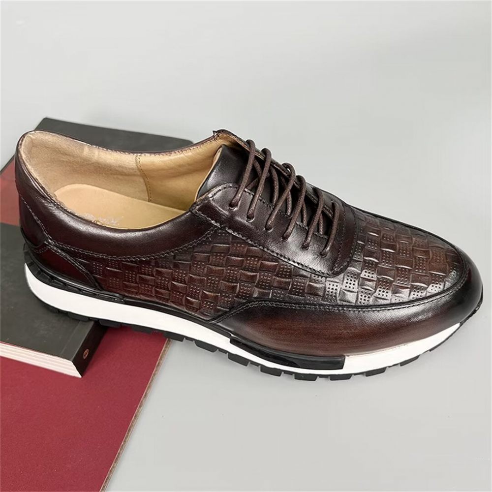 Chaussures Décontractées Pour Hommes Plates Cuir Vache Chic - Marron