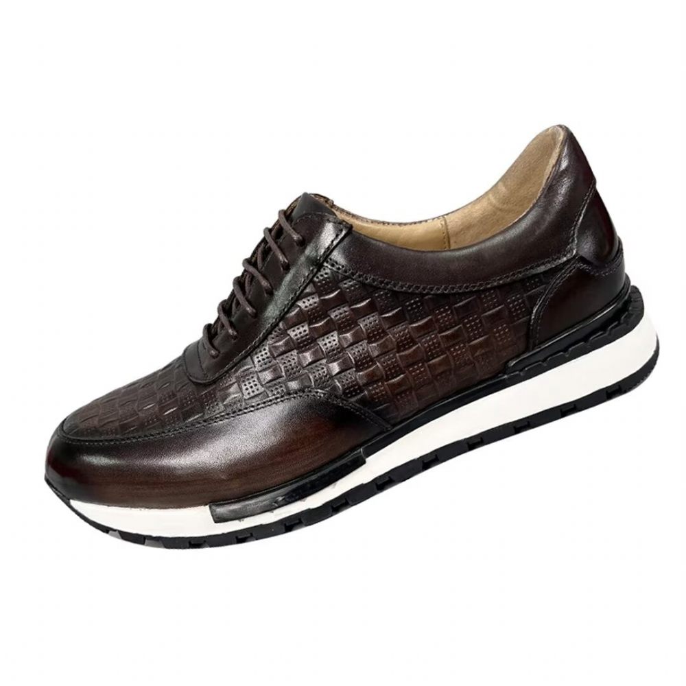 Chaussures Décontractées Pour Hommes Plates Cuir Vache Chic - Marron