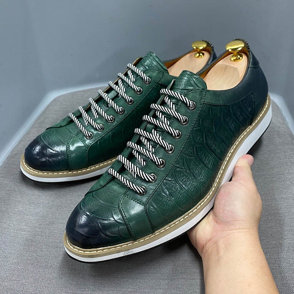 Chaussures Décontractées Pour Hommes Plates À Lacets Cuir - Vert