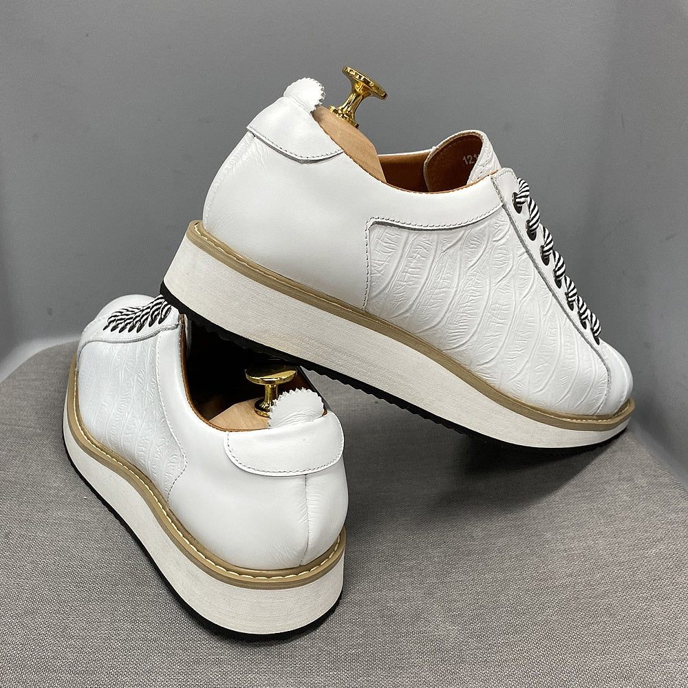 Chaussures Décontractées Pour Hommes Plates À Lacets Cuir - Blanc