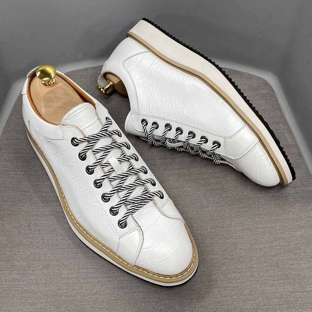 Chaussures Décontractées Pour Hommes Plates À Lacets Cuir - Blanc