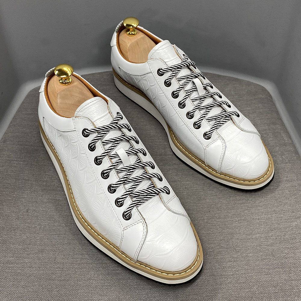 Chaussures Décontractées Pour Hommes Plates À Lacets Cuir - Blanc