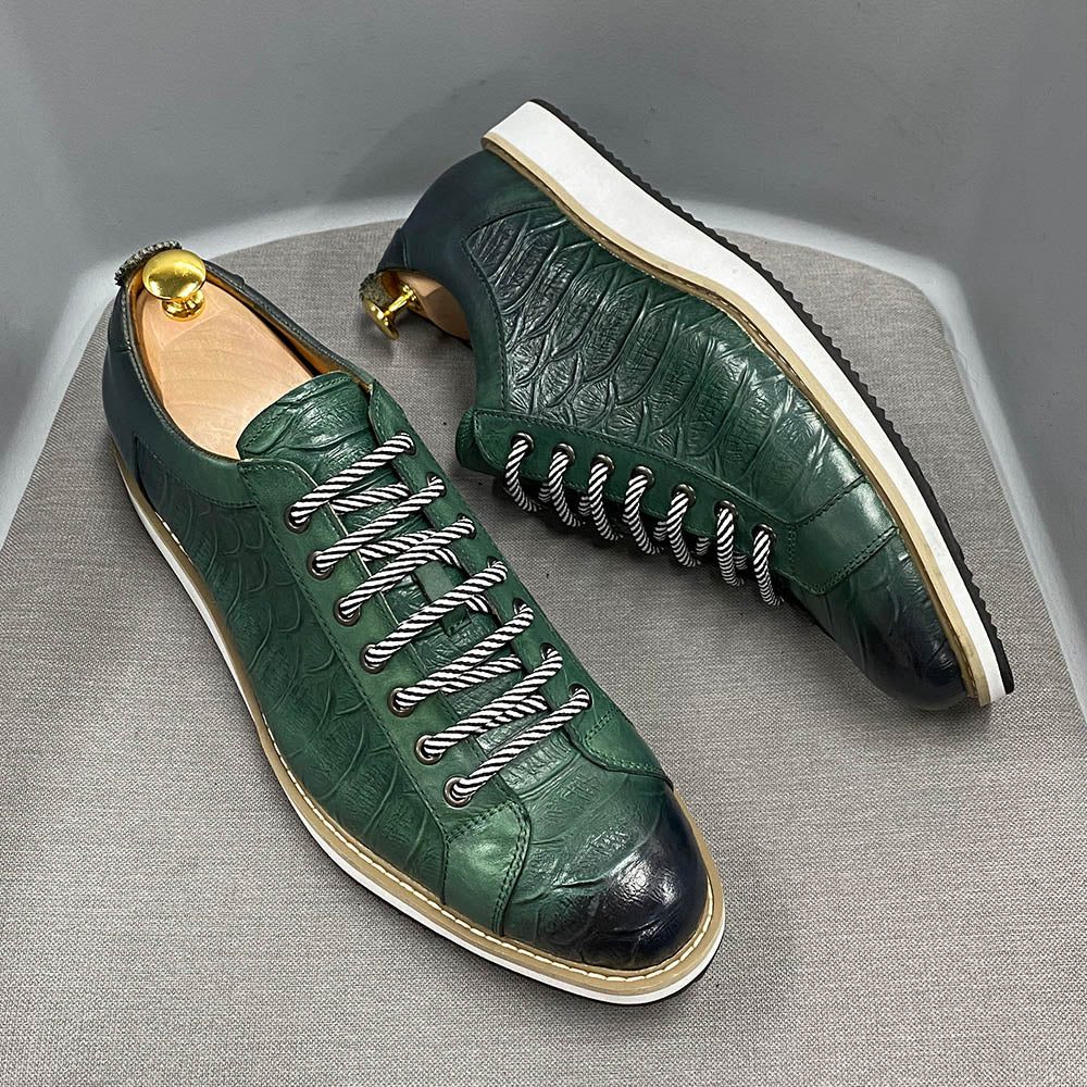 Chaussures Décontractées Pour Hommes Plates À Lacets Cuir - Vert