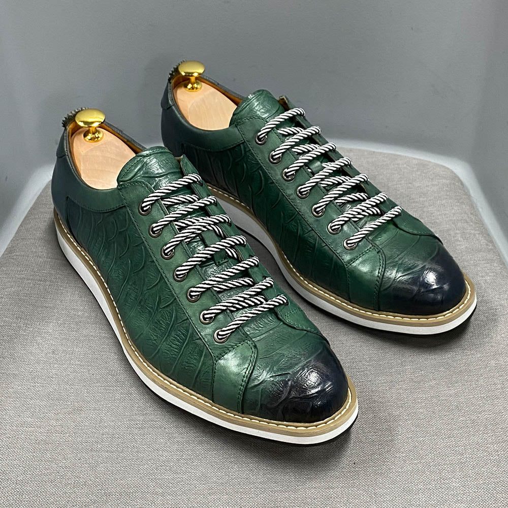 Chaussures Décontractées Pour Hommes Plates À Lacets Cuir - Vert