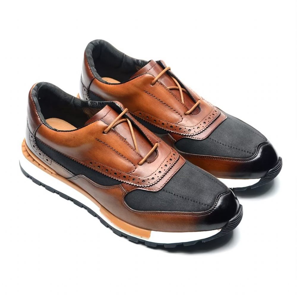 Chaussures Décontractées Pour Hommes Polyvalentes Chics Cuir À Lacets - Marron