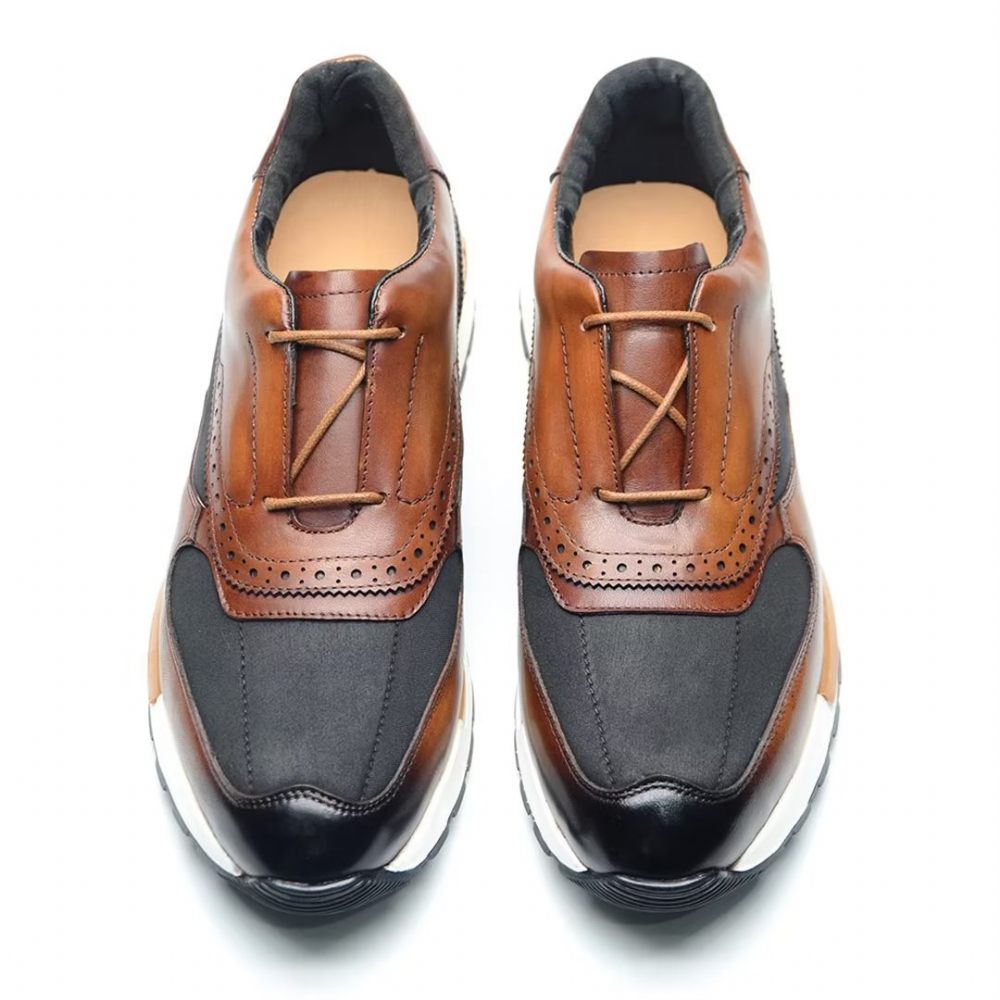 Chaussures Décontractées Pour Hommes Polyvalentes Chics Cuir À Lacets - Marron