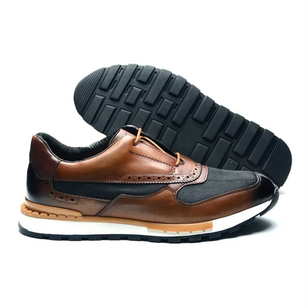 Chaussures Décontractées Pour Hommes Polyvalentes Chics Cuir À Lacets - Marron