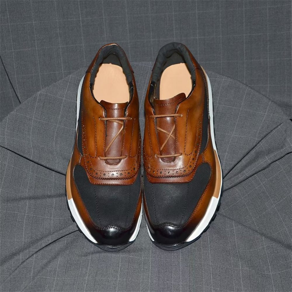 Chaussures Décontractées Pour Hommes Polyvalentes Chics Cuir À Lacets - Marron