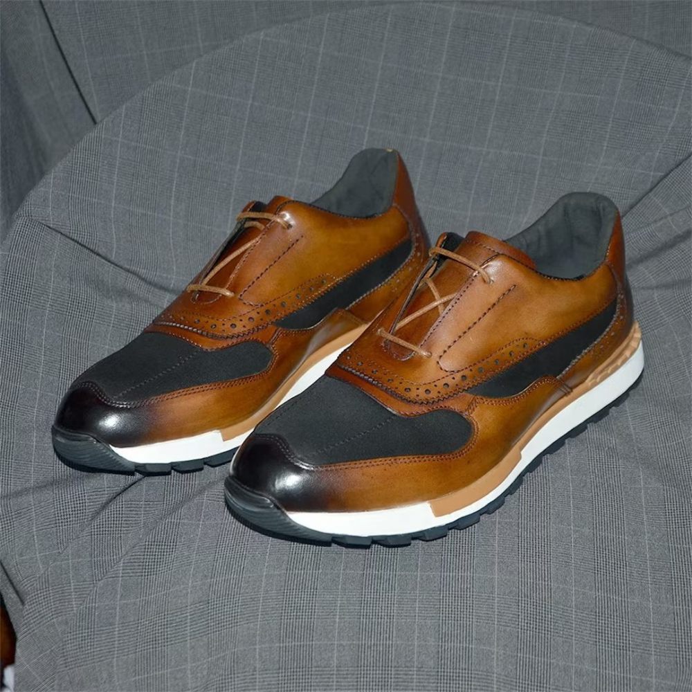 Chaussures Décontractées Pour Hommes Polyvalentes Chics Cuir À Lacets - Marron