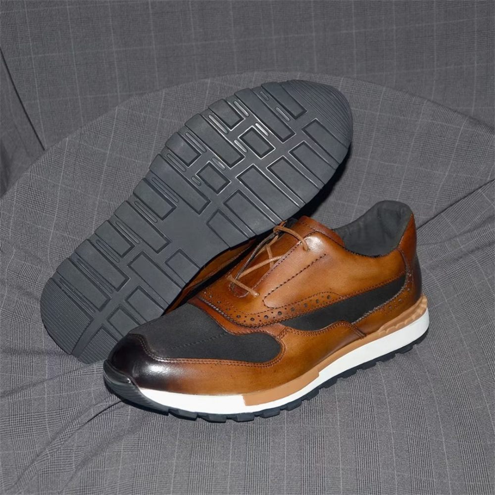 Chaussures Décontractées Pour Hommes Polyvalentes Chics Cuir À Lacets - Marron