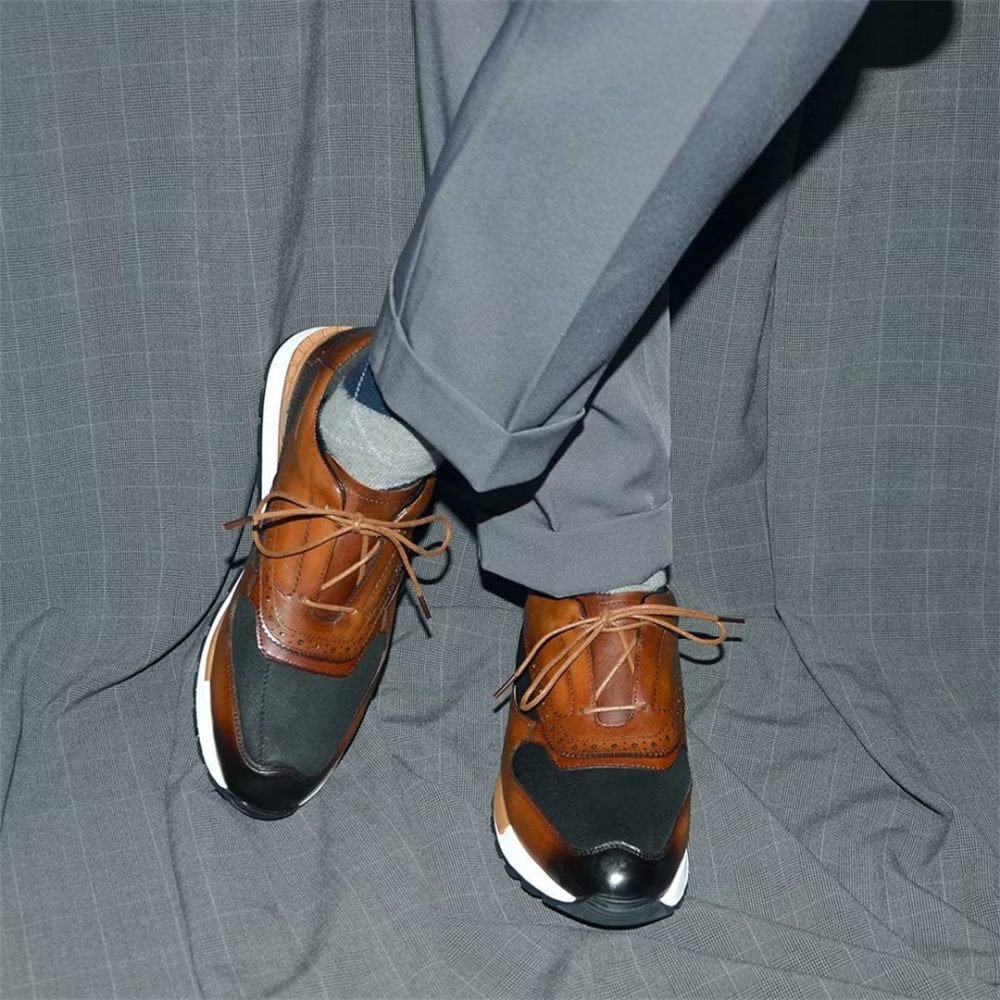 Chaussures Décontractées Pour Hommes Polyvalentes Chics Cuir À Lacets - Marron