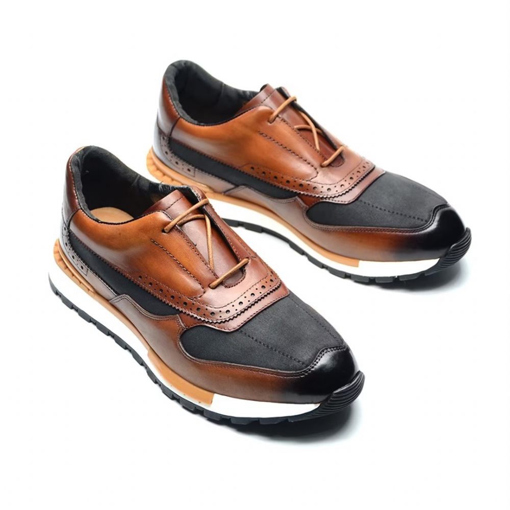 Chaussures Décontractées Pour Hommes Polyvalentes Chics Cuir À Lacets - Marron