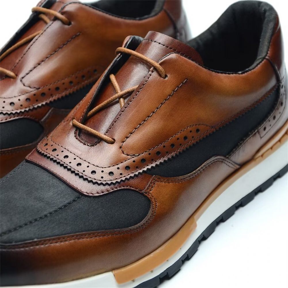 Chaussures Décontractées Pour Hommes Polyvalentes Chics Cuir À Lacets - Marron