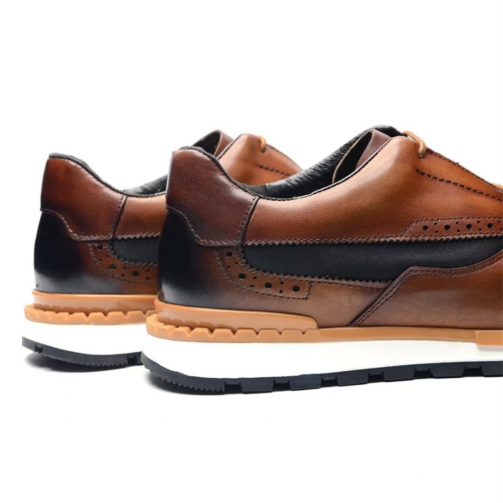 Chaussures Décontractées Pour Hommes Polyvalentes Chics Cuir À Lacets - Marron