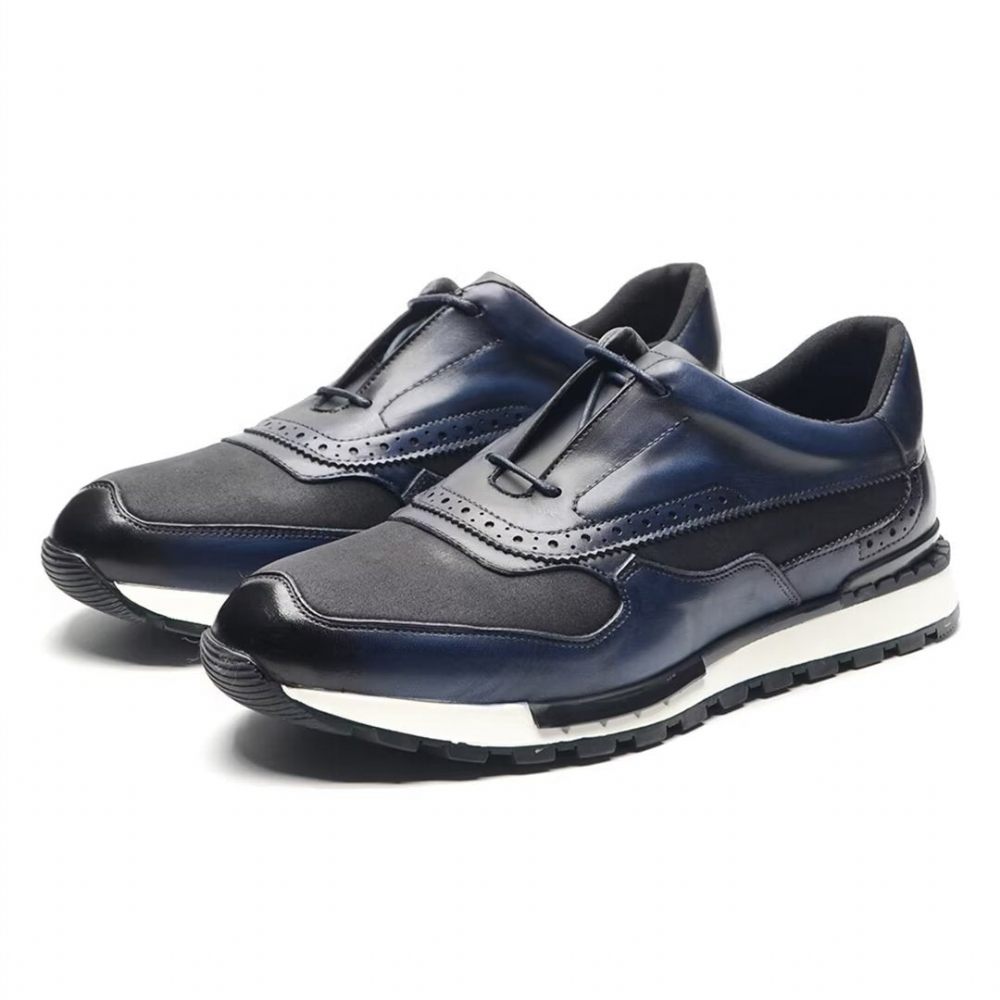 Chaussures Décontractées Pour Hommes Polyvalentes Chics Cuir À Lacets - Bleu