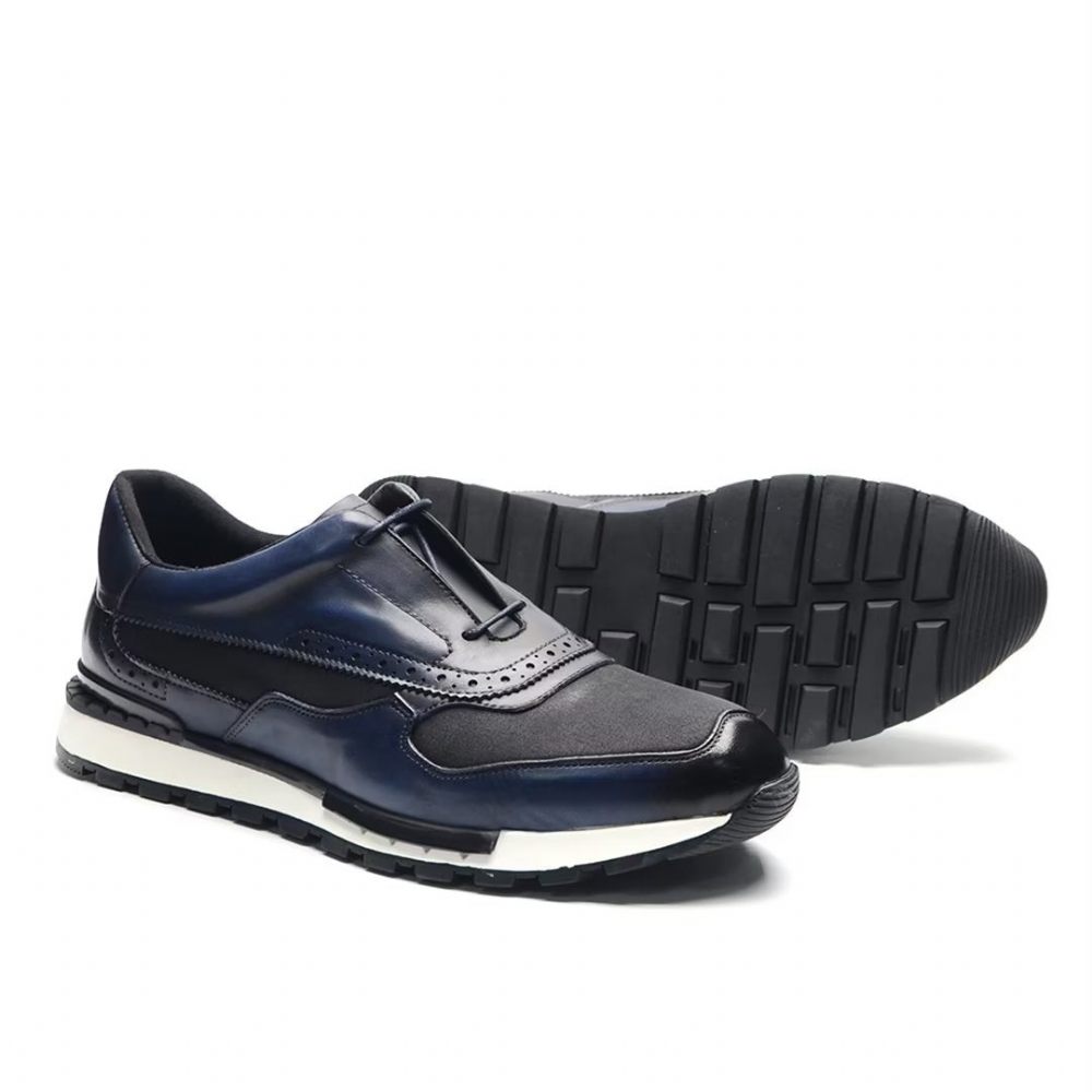 Chaussures Décontractées Pour Hommes Polyvalentes Chics Cuir À Lacets - Bleu