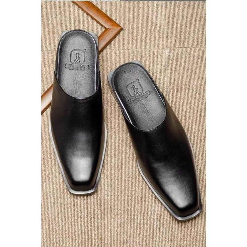 Chaussures Décontractées Pour Hommes Sandales D'affaires Élégantes Cuir Luxe Relief - Noir 1