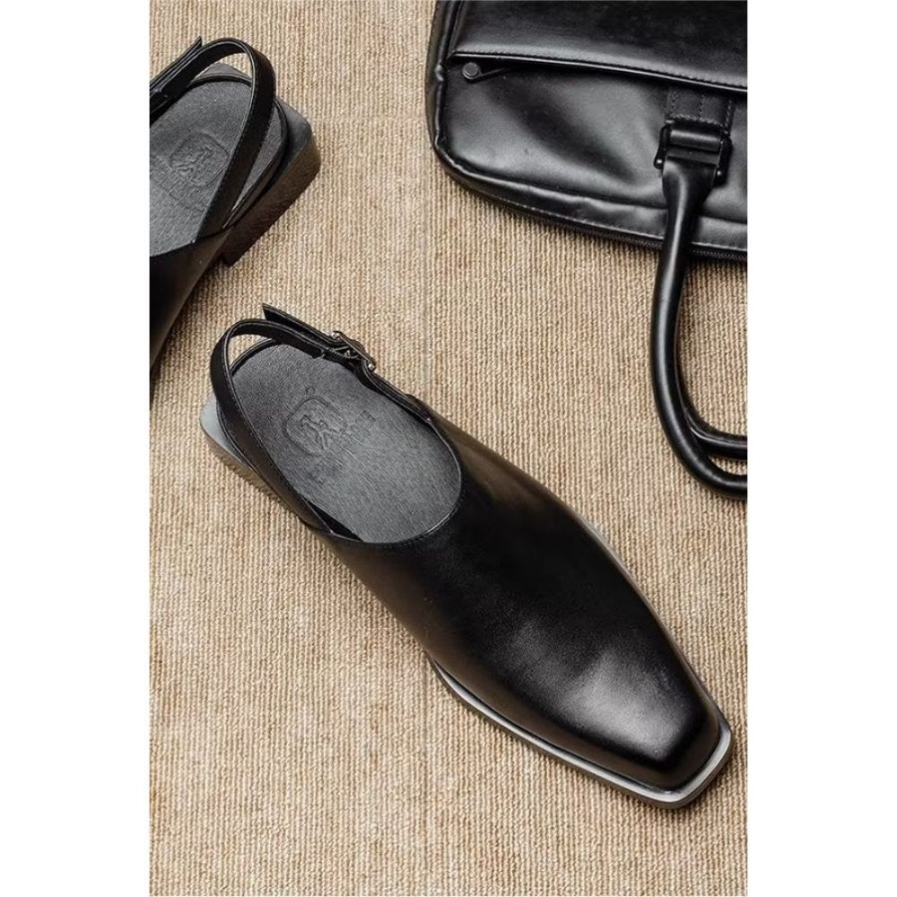 Chaussures Décontractées Pour Hommes Sandales D'affaires Élégantes Cuir Luxe Relief - Noir 1