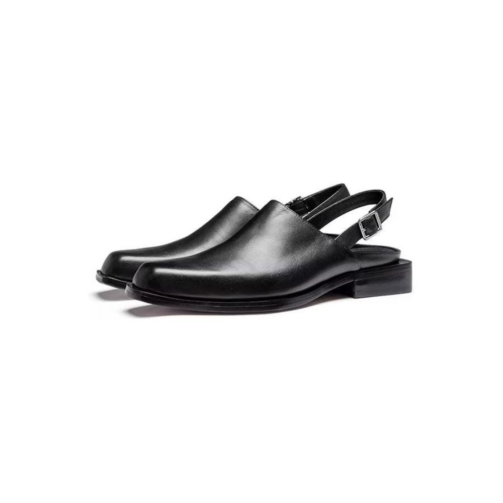 Chaussures Décontractées Pour Hommes Sandales D'affaires Élégantes Cuir Luxe Relief - Noir 1