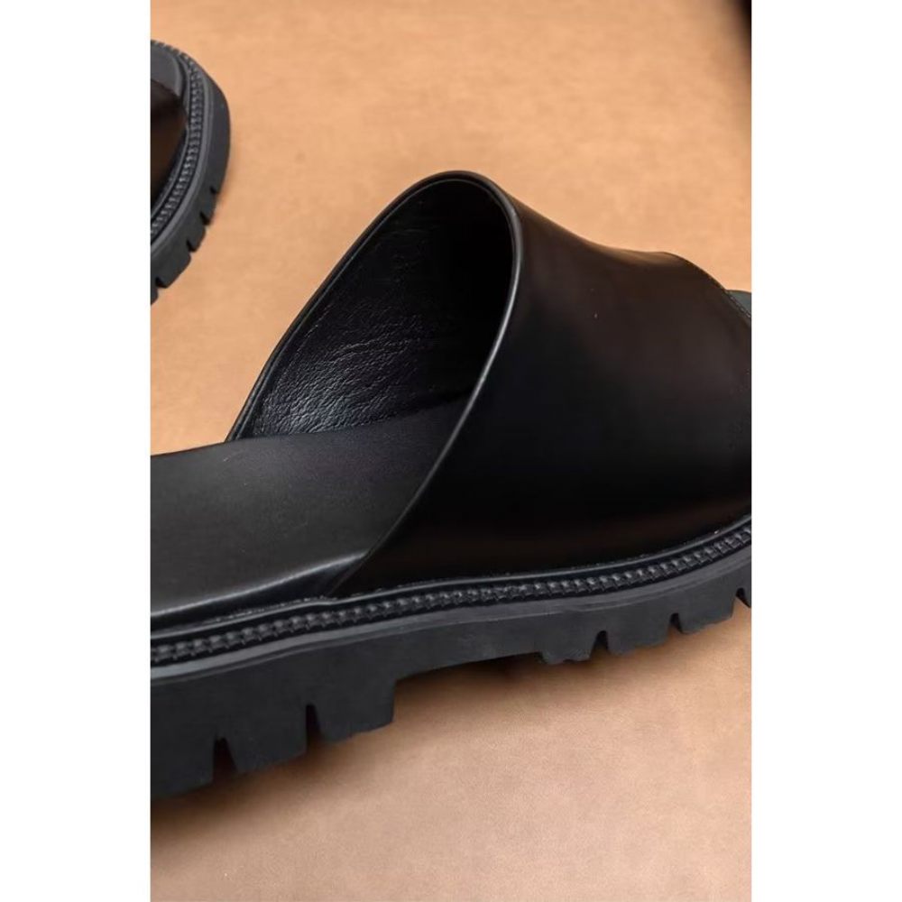 Chaussures Décontractées Pour Hommes Sandales D'affaires À Plateforme Cuir Élégantes - Peep Toe - Noir