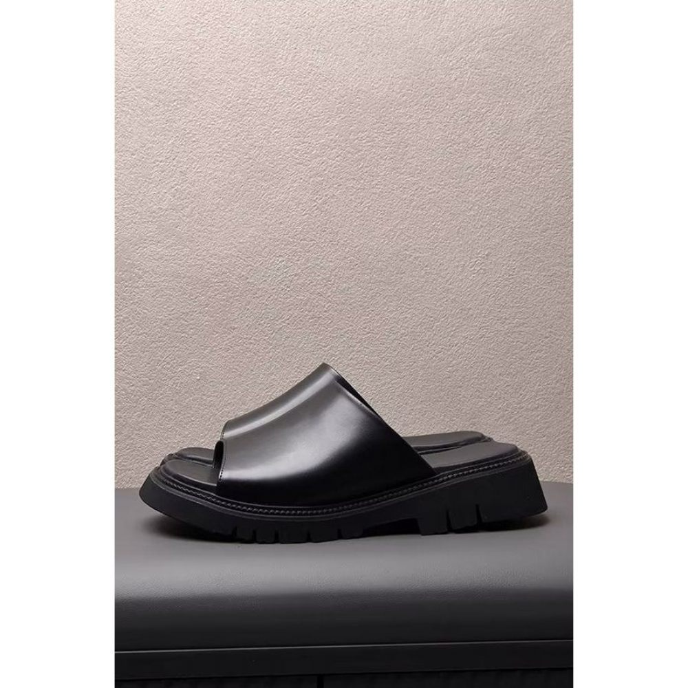 Chaussures Décontractées Pour Hommes Sandales D'affaires À Plateforme Cuir Élégantes - Peep Toe - Noir