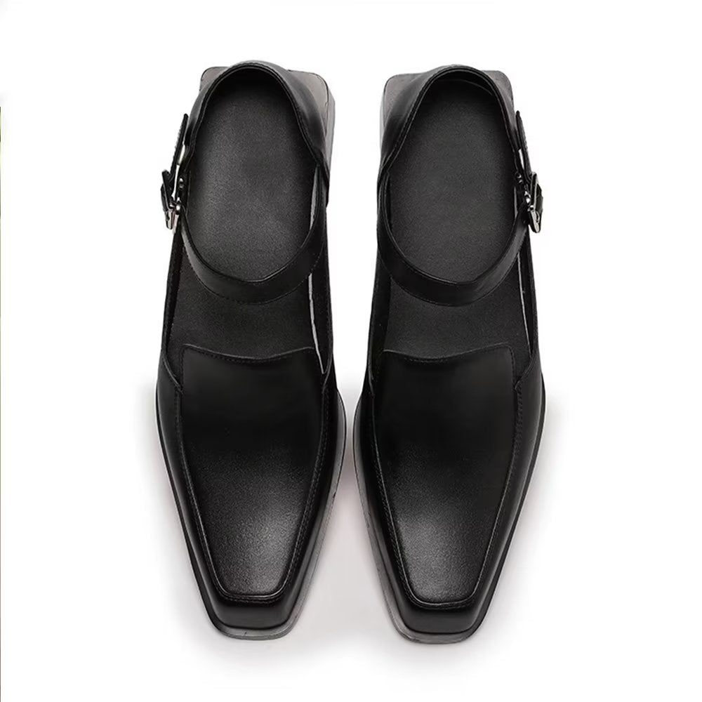 Chaussures Décontractées Pour Hommes Sandales À Boucle Chic Cuir - Noir