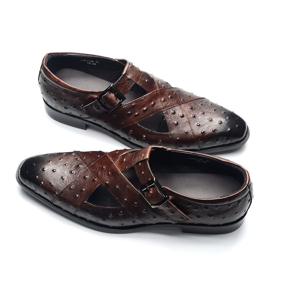 Chaussures Décontractées Pour Hommes Sandales À Boucle Cuir Somptueux Bout Ouvert - Café