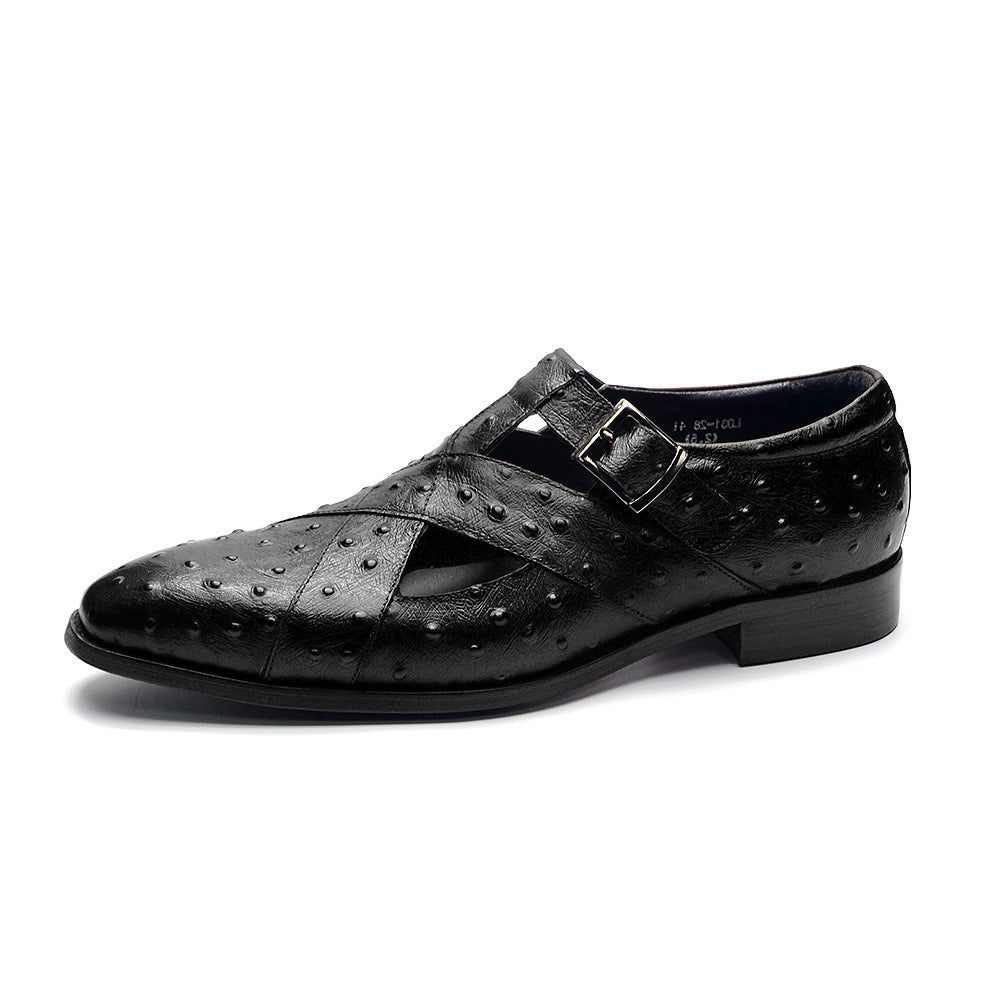 Chaussures Décontractées Pour Hommes Sandales À Boucle Cuir Somptueux Bout Ouvert - Café