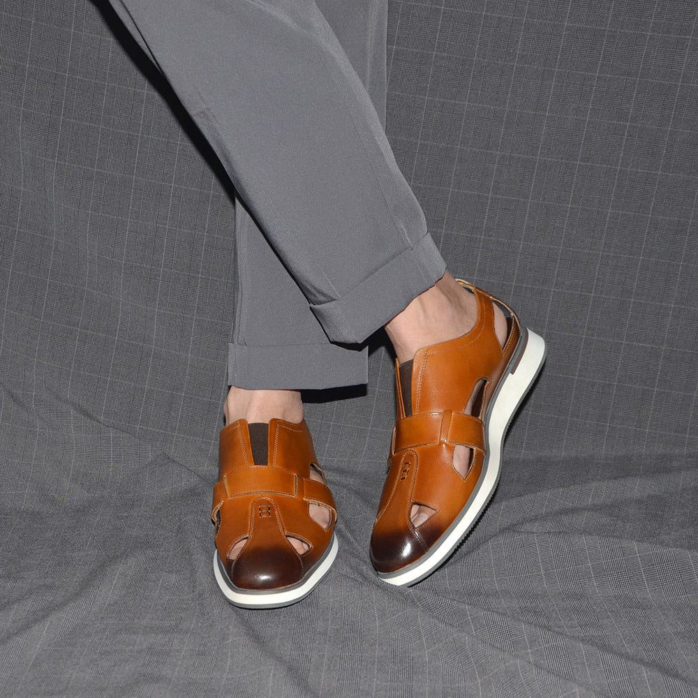 Chaussures Décontractées Pour Hommes Sandales À Enfiler Élégantes Cuir Vache Chic - Café