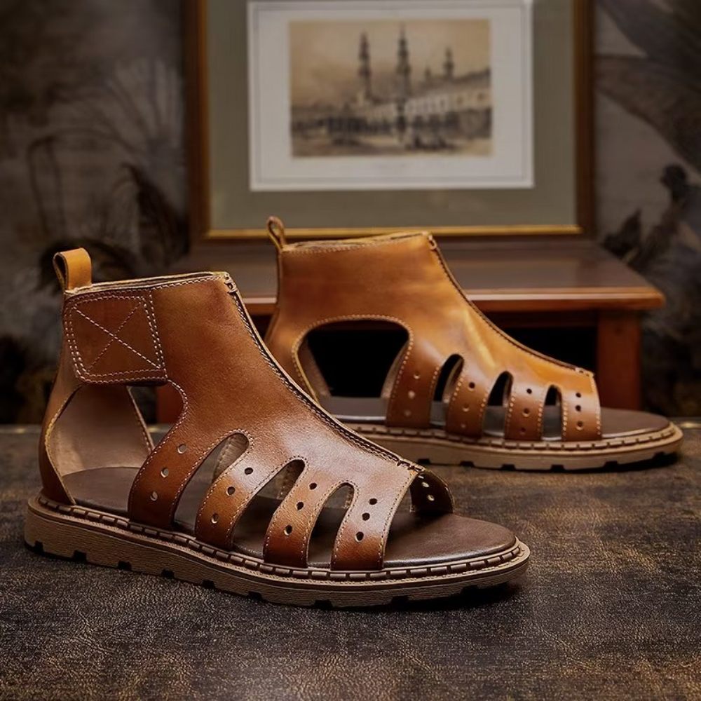 Chaussures Décontractées Pour Hommes Sandales Luxe À Bride Ouverte Et Bout Ouvert - Café