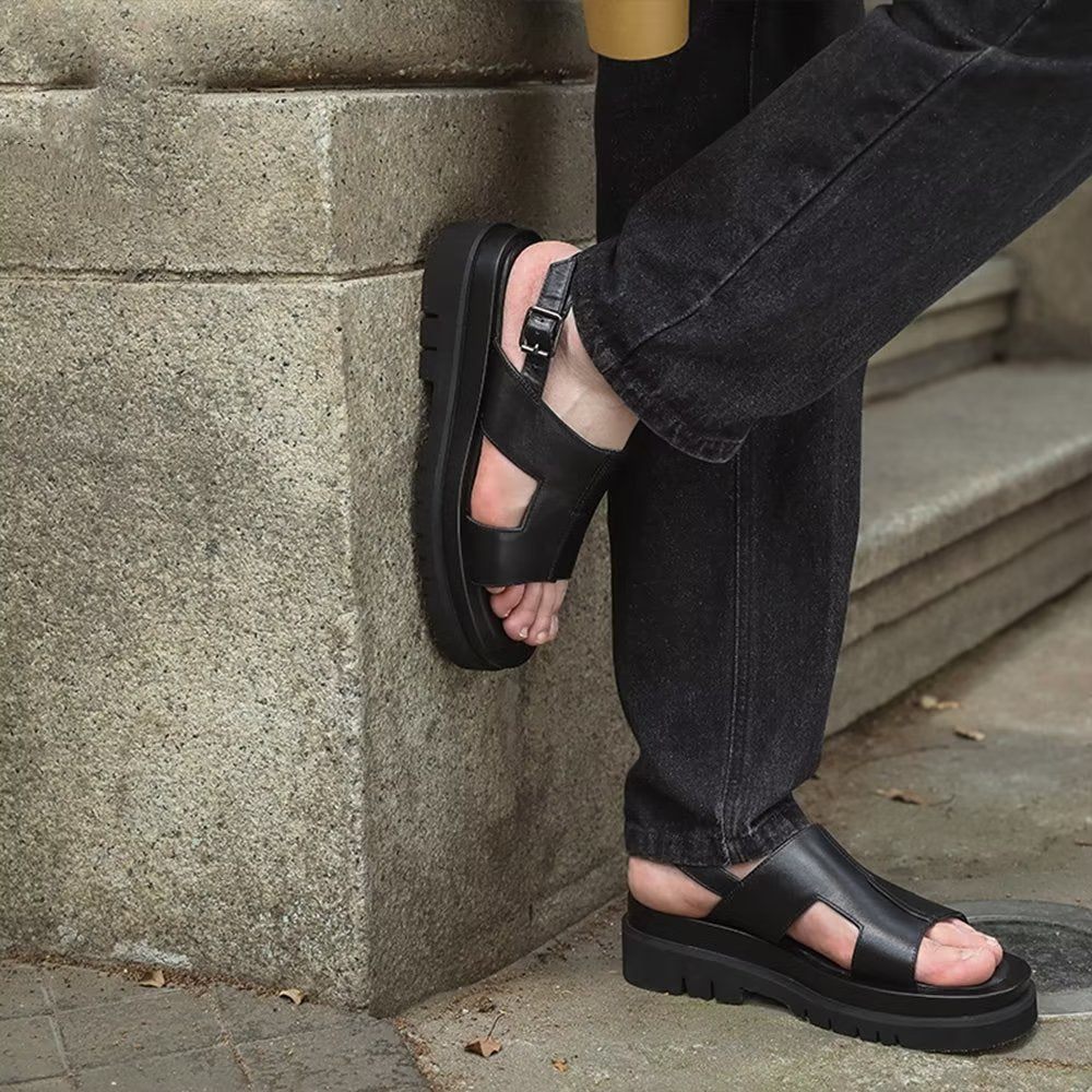 Chaussures Décontractées Pour Hommes Sandales À Plateforme Chic - Noir