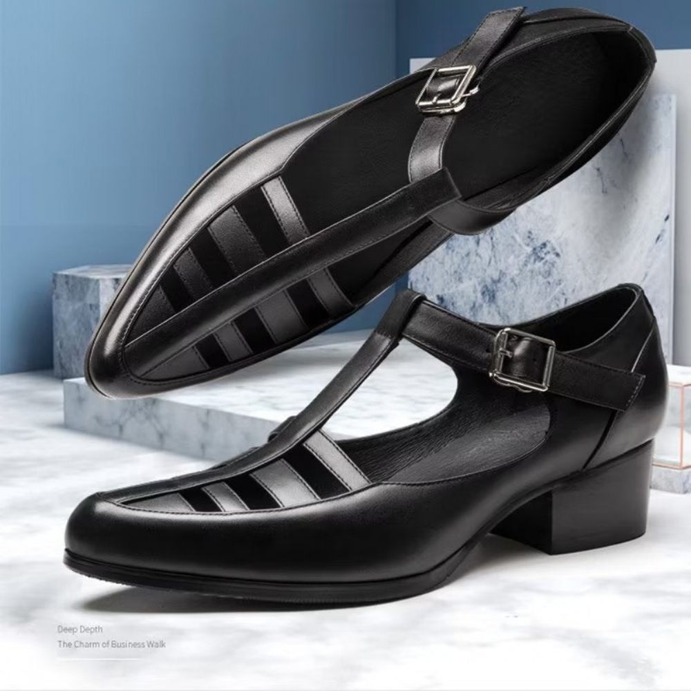 Chaussures Décontractées Pour Hommes Sandales Richelieu Cuir - Noir