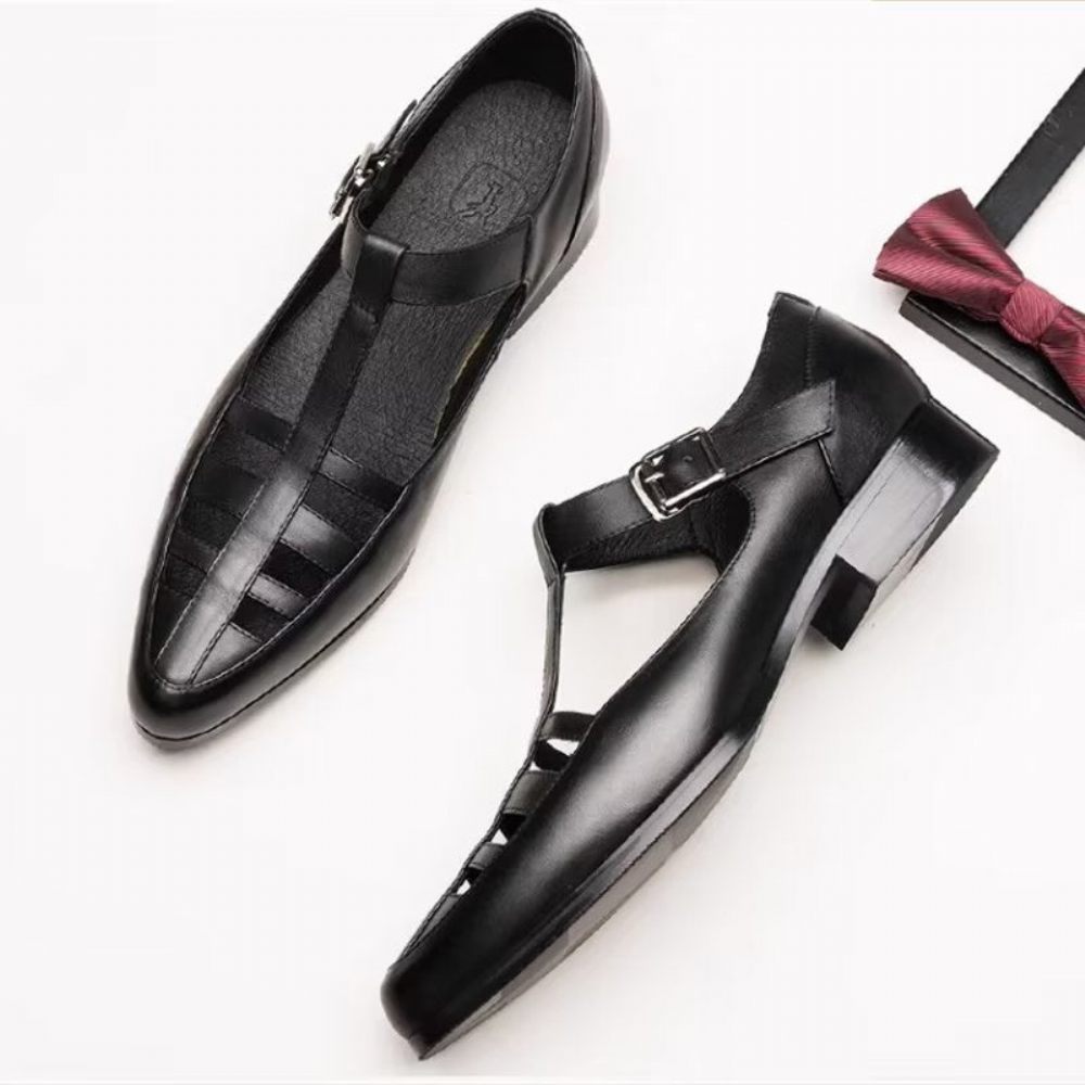 Chaussures Décontractées Pour Hommes Sandales Richelieu Cuir - Noir