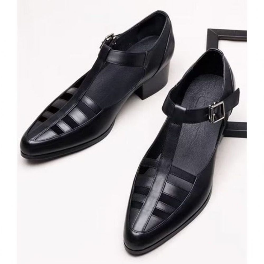 Chaussures Décontractées Pour Hommes Sandales Richelieu Cuir - Noir