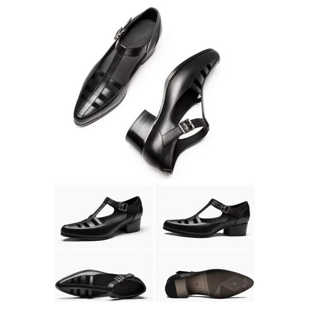 Chaussures Décontractées Pour Hommes Sandales Richelieu Cuir - Noir